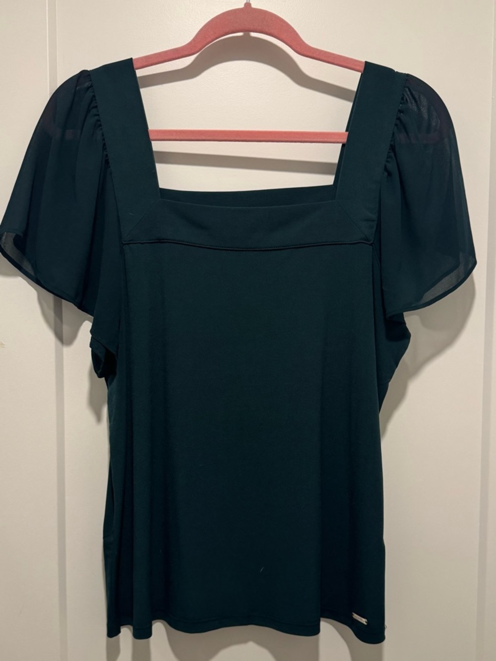 Calvin Klein Green Ladies Top Sheer Flowy Short Sleeves Square Neckline